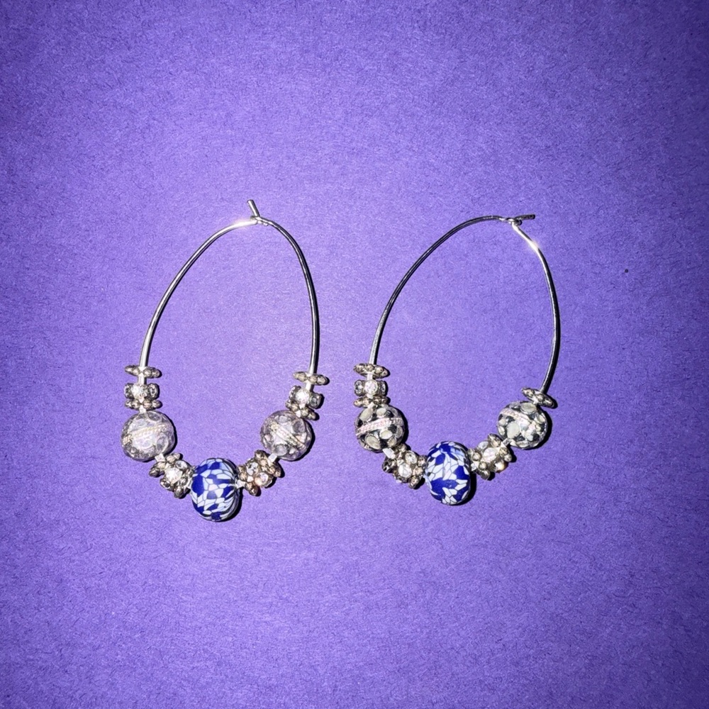 Elegant Silver and Blue Hoop Earrings